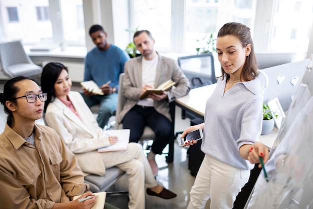 Medium shot people learning language