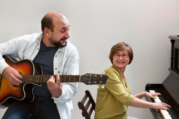 Medium shot people playing with instruments