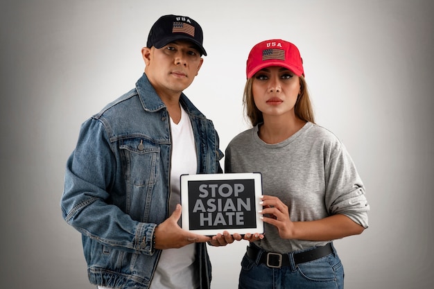 Free Photo medium shot people stop asian hate