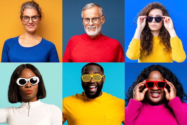 Free Photo medium shot people with glasses posing in studio