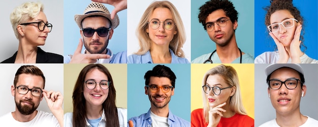 Free photo medium shot people with glasses posing in studio