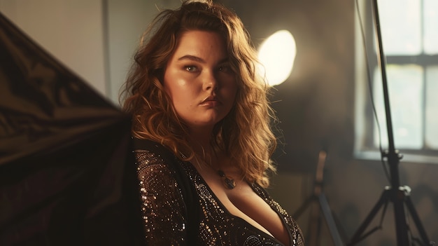 Free photo medium shot plus-sized woman influencer