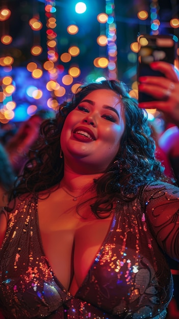 Free photo medium shot plus-sized woman influencer