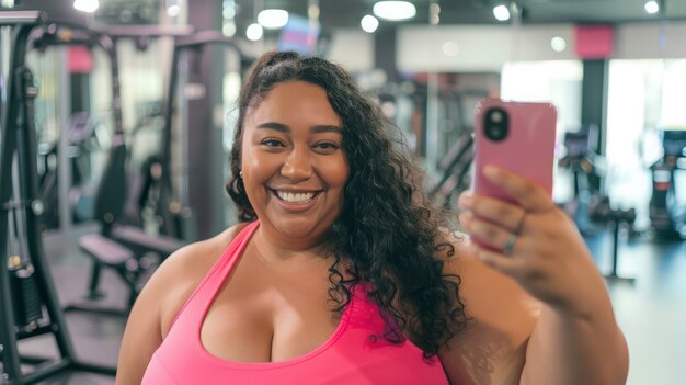 Medium shot  plus-sized woman influencer