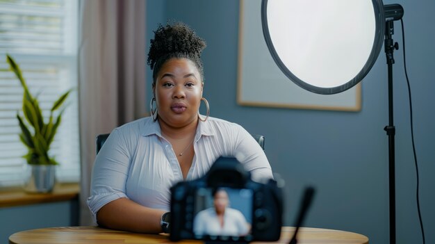 Medium shot  plus-sized woman influencer