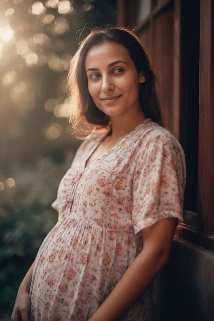 Medium shot pregnant woman posing