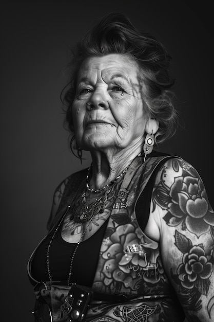 Free photo medium shot rebellious granny portrait