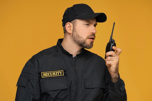 Medium shot security officer posing in studio