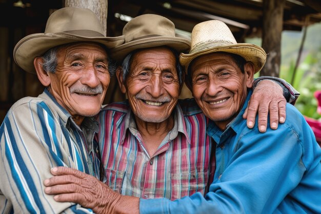 Medium shot senior men hugging