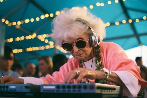 Free photo medium shot senior woman being dj