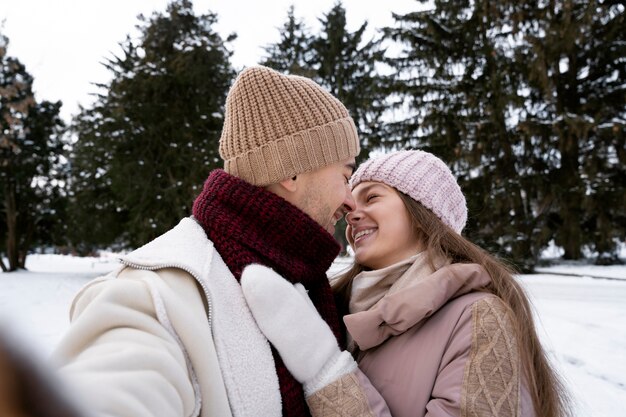 Medium shot smiley cute couple