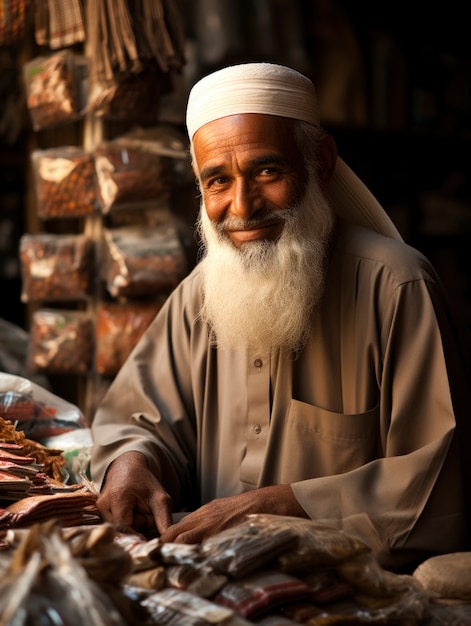 Medium shot smiley islamic man