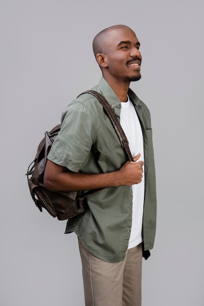 Medium shot smiley man wearing backpack