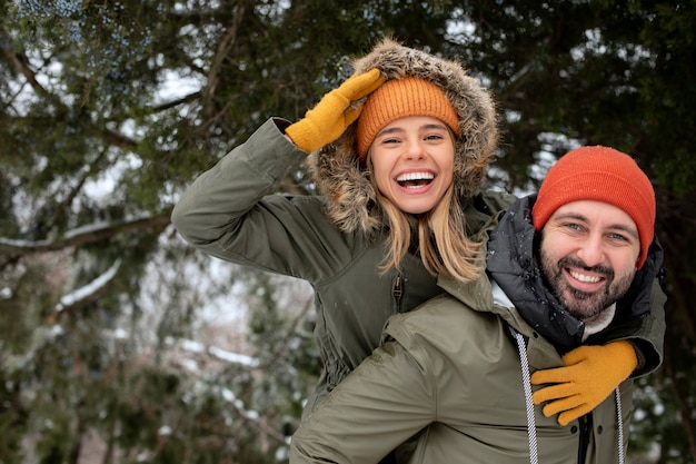 Medium shot smiley people outdoors