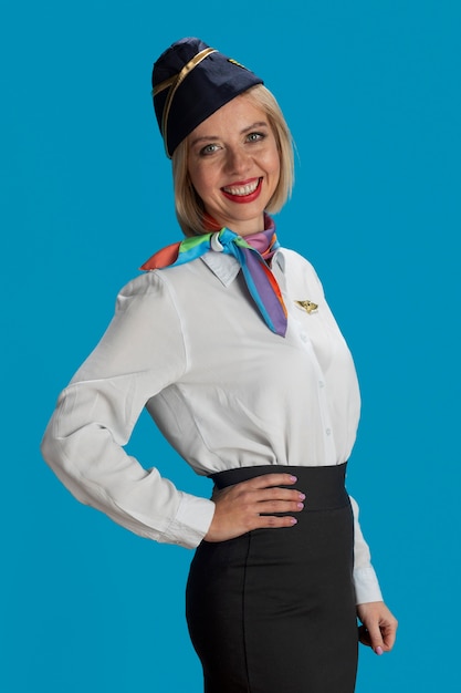 Free photo medium shot smiley stewardess posing