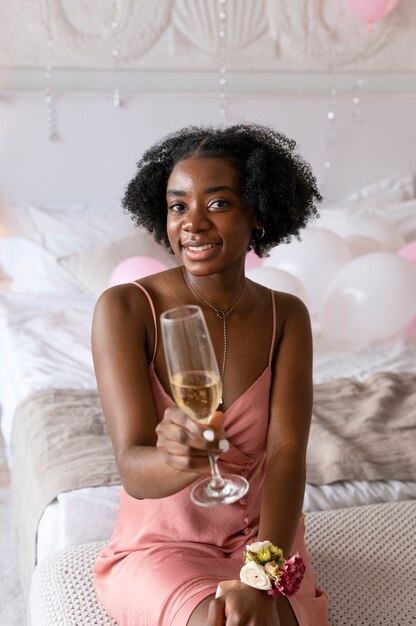 Medium shot smiley woman at bridal party