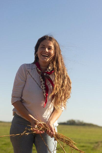 Medium shot smiley woman in nature