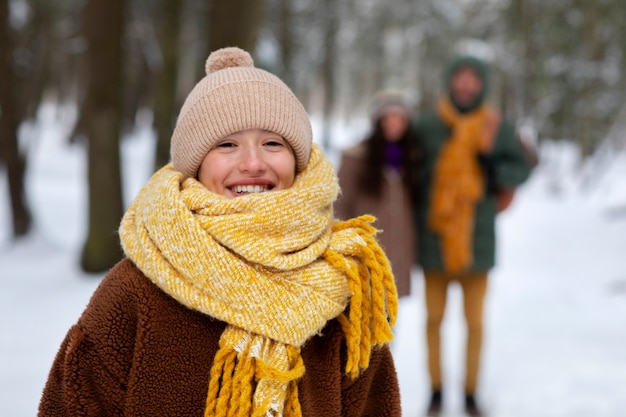 Medium shot smiley woman outdoors