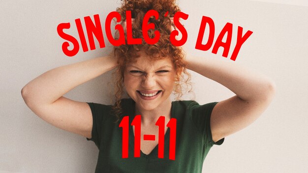 Free Photo medium shot smiley woman single's day banner