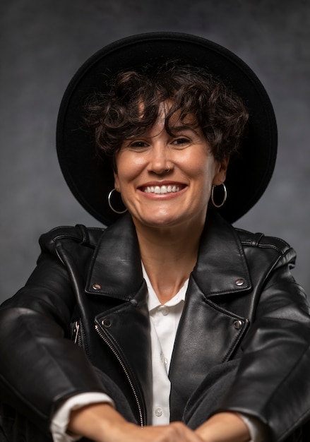 Free photo medium shot smiley woman with hat