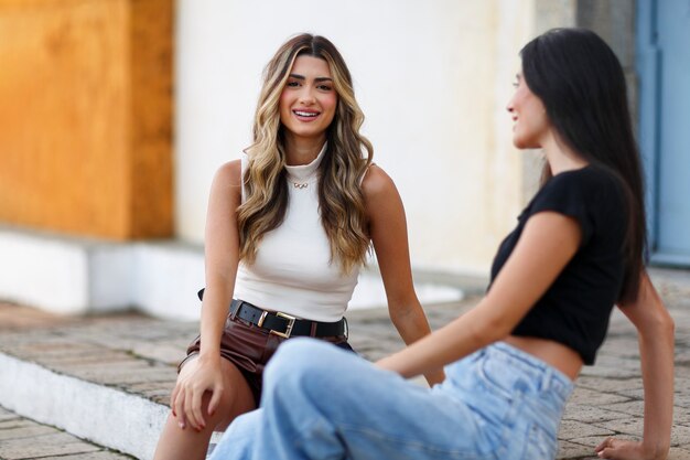 Medium shot smiley women spending time outdoors