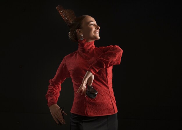 Medium shot spanish woman posing in studio