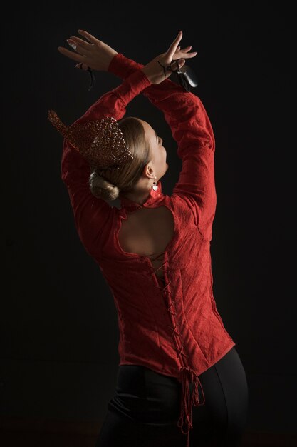 Medium shot spanish woman posing in studio