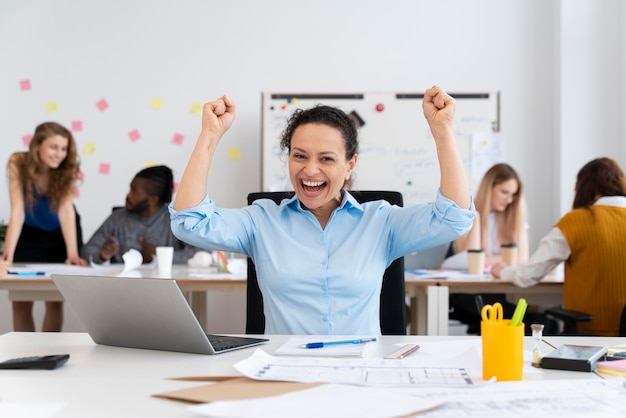 Medium shot woman being happy