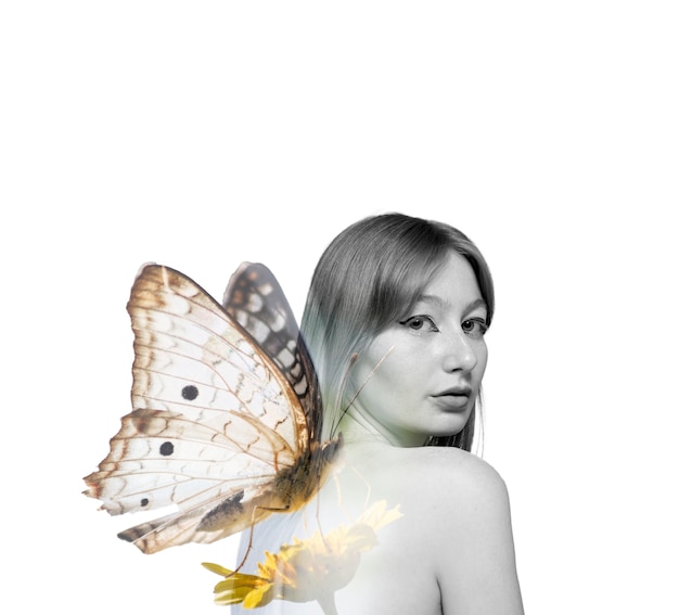 Free photo medium shot woman and butterfly