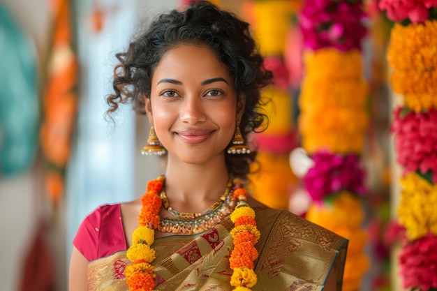 Medium shot woman celebrating tamil new year