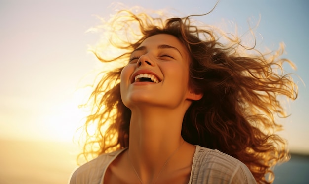 Medium shot woman having fun outdoors