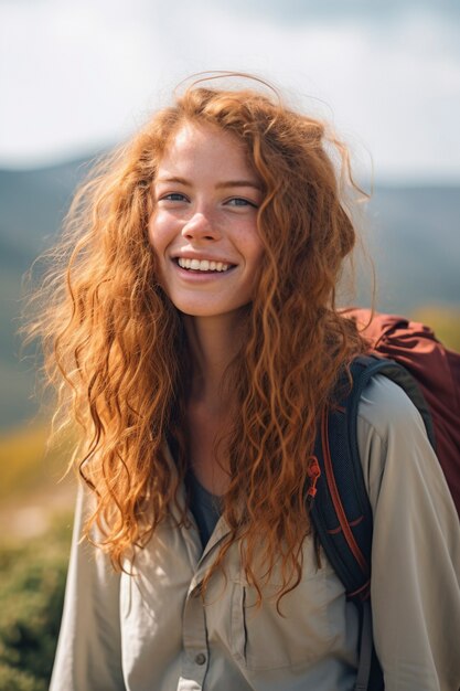 Medium shot woman having fun outdoors