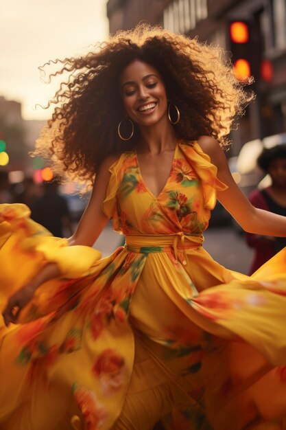 Medium shot woman having fun outdoors