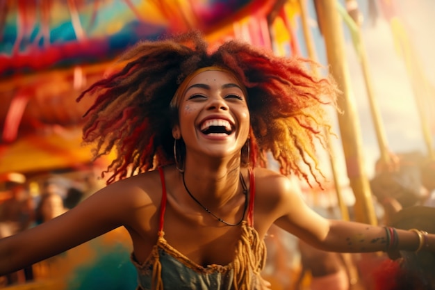 Medium shot woman having fun outdoors