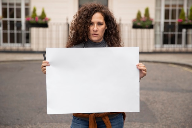 Medium shot woman holding placard