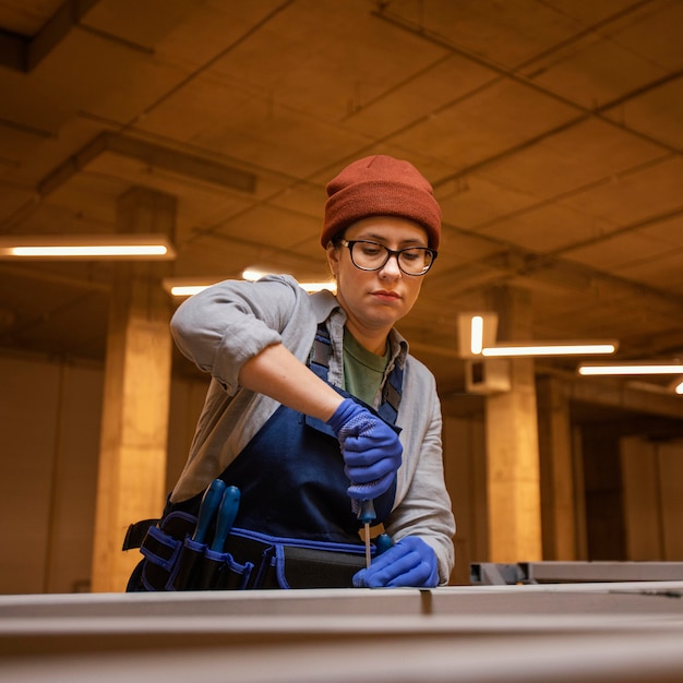 Medium shot woman holding screwdriver