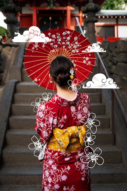 Medium shot woman holding umbrella