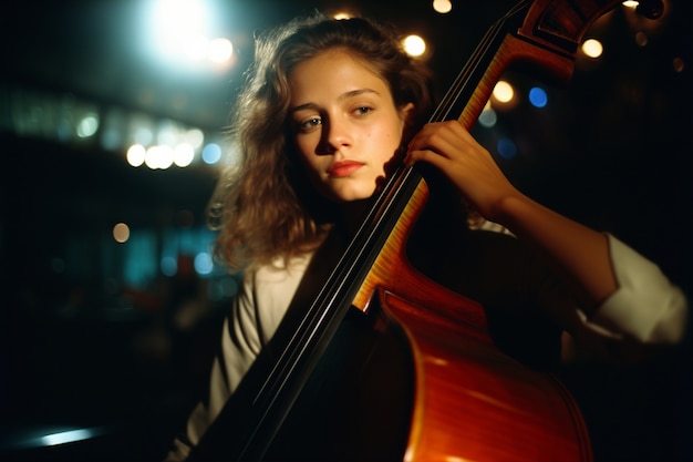 Medium shot woman playing the cello