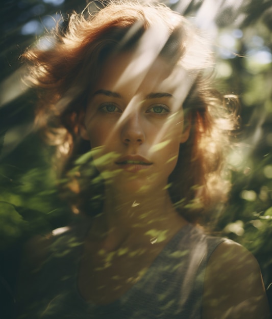 Free Photo medium shot woman posing with double exposure