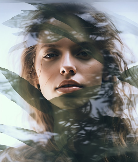 Free Photo medium shot woman posing with double exposure