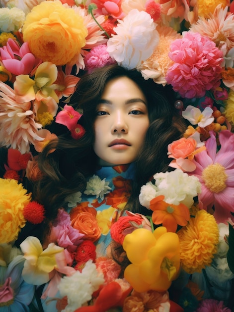 Free photo medium shot woman posing with flowers