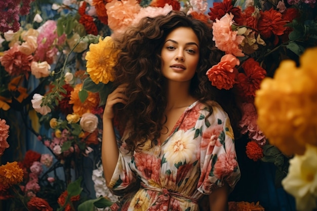 Free photo medium shot woman posing with flowers