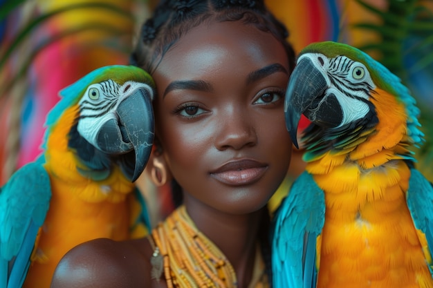 Free photo medium shot woman posing with parrot