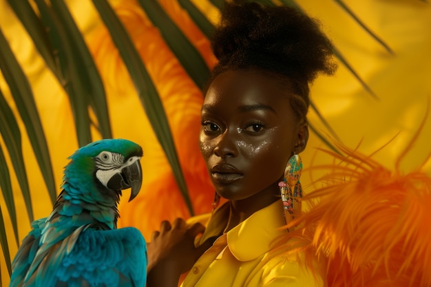 Free Photo medium shot woman posing with parrot