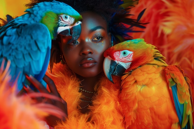 Free Photo medium shot woman posing with parrot