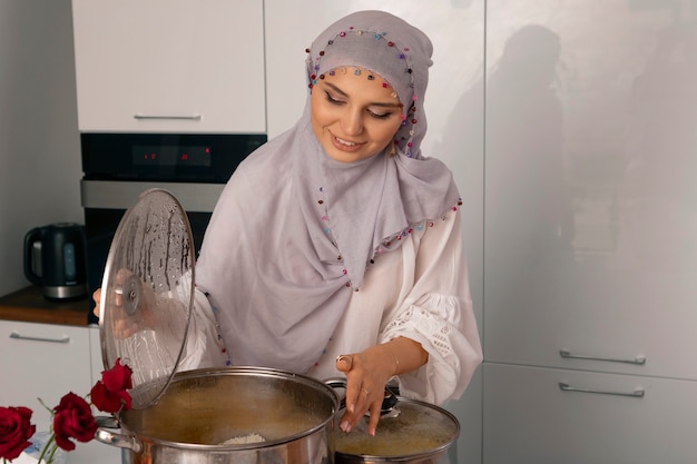 Medium shot woman preparing for ramadan