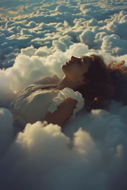 Free photo medium shot woman sleeping on clouds