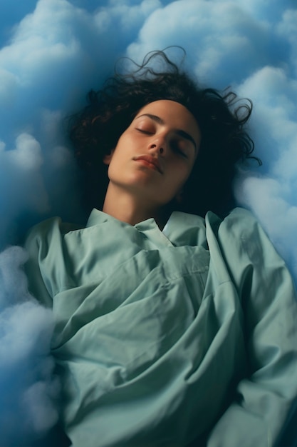 Free photo medium shot woman sleeping on clouds