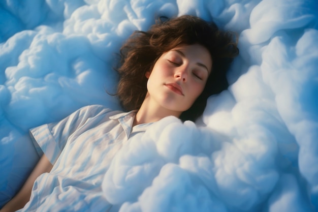 Free photo medium shot woman sleeping on clouds