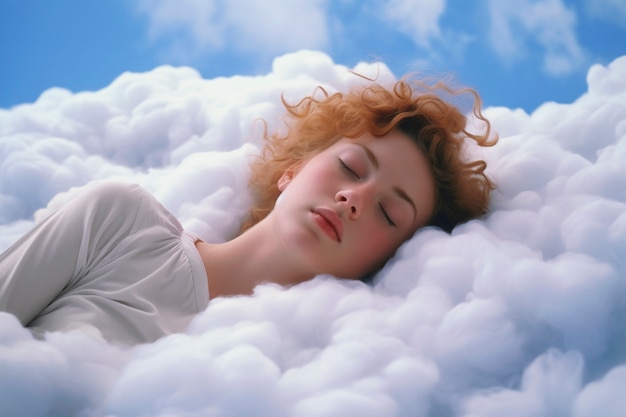 Medium shot woman sleeping on clouds